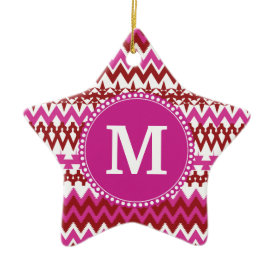 Personalized Monogram Hot Pink Red Tribal Chevron Christmas Tree Ornaments