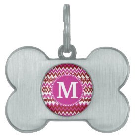 Personalized Monogram Hot Pink Red Tribal Chevron Pet ID Tag