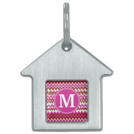 Personalized Monogram Hot Pink Red Tribal Chevron Pet Name Tags