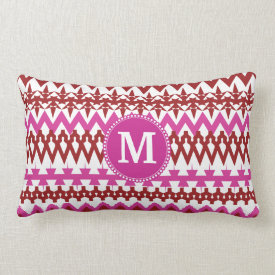 Personalized Monogram Hot Pink Red Tribal Chevron Pillows