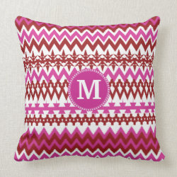 Personalized Monogram Hot Pink Red Tribal Chevron Pillows