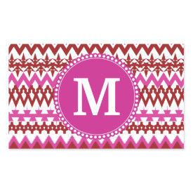 Personalized Monogram Hot Pink Red Tribal Chevron Rectangle Stickers