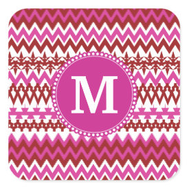 Personalized Monogram Hot Pink Red Tribal Chevron Stickers