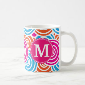 Personalized Monogram Hot Pink Teal Circles Coffee Mug