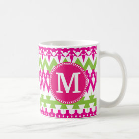 Personalized Monogram Hot Pink Tribal Chevron Coffee Mug