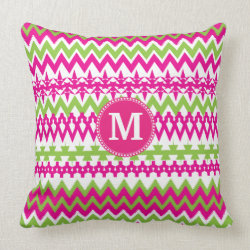 Personalized Monogram Hot Pink Tribal Chevron Throw Pillows