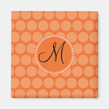 Personalized Monogram Initial Orange Polka Dots Fridge Magnet