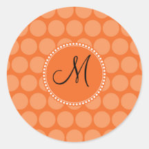 Personalized Monogram Initial Orange Polka Dots Round Stickers