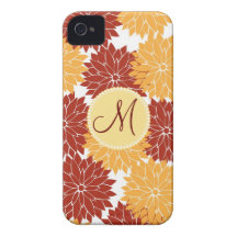 Personalized Monogram Initial Orange Red Flowers Case-Mate iPhone 4 Cases