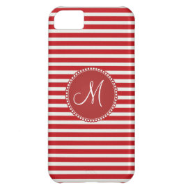 Personalized Monogram Initial Red White Striped Cover For iPhone 5C