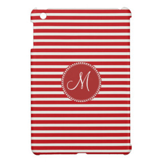 Personalized Monogram Initial Red White Striped Cover For The iPad Mini
