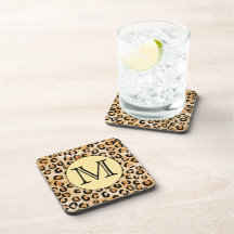 Personalized Monogram Leopard Print Pattern. Coasters