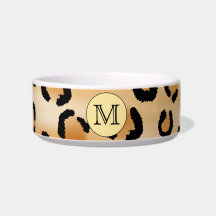 Personalized Monogram Leopard Print Pattern. Pet Food Bowl