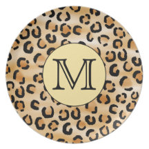 Personalized Monogram Leopard Print Pattern. Party Plates