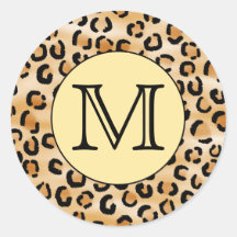 Personalized Monogram Leopard Print Pattern. Round Sticker