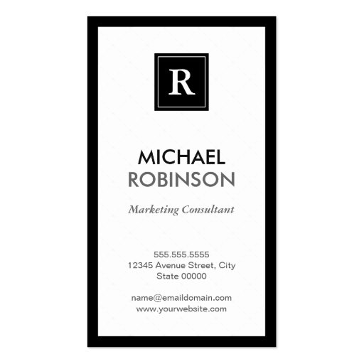 Personalized Monogram Logo Black and White Business Cards (front side)