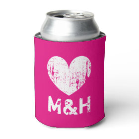 Personalized monogram neon pink wedding can cooler