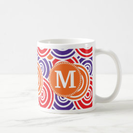 Personalized Monogram Orange Purple Circle Pattern Coffee Mugs