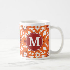 Personalized Monogram Orange Red Stars Pattern Mug