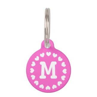 Personalized monogram pet tag with hearts for dogs