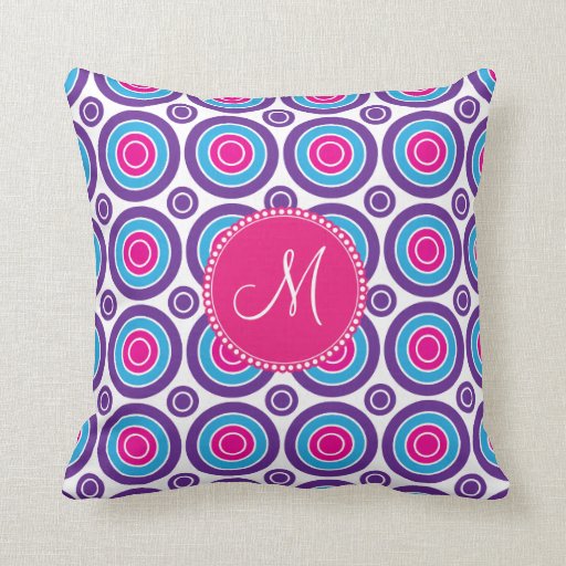 Personalized Monogram Pink Purple Circle Pattern Throw Pillow Zazzle