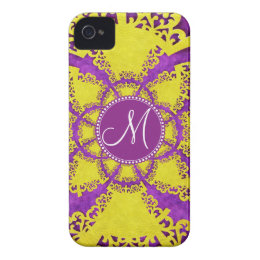 Personalized Monogram Purple Yellow Funky Pattern iPhone 4 Cases