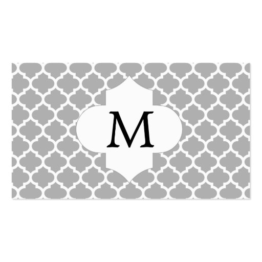 Personalized Monogram Quatrefoil Gray and White Business Card (front side)