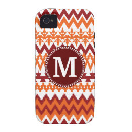 Personalized Monogram Red Orange Tribal Chevron iPhone 4 Cases