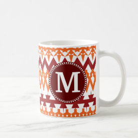 Personalized Monogram Red Orange Tribal Chevron Coffee Mug