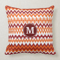 Personalized Monogram Red Orange Tribal Chevron Throw Pillows