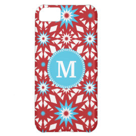 Personalized Monogram Red Teal Blue Star Pattern Cover For iPhone 5C