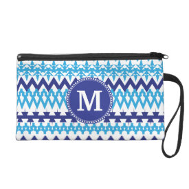 Personalized Monogram Teal Blue Tribal Chevron Wristlet Purse