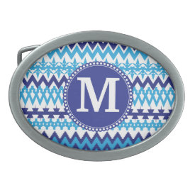 Personalized Monogram Teal Blue Tribal Chevron Belt Buckle