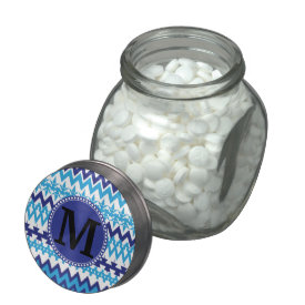 Personalized Monogram Teal Blue Tribal Chevron Jelly Belly Candy Jars