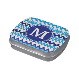 Personalized Monogram Teal Blue Tribal Chevron Jelly Belly Tin