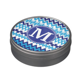 Personalized Monogram Teal Blue Tribal Chevron Jelly Belly Candy Tin