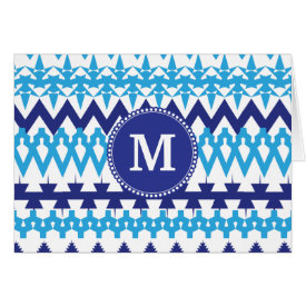 Personalized Monogram Teal Blue Tribal Chevron Card