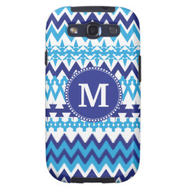Personalized Monogram Teal Blue Tribal Chevron Samsung Galaxy S3 Covers