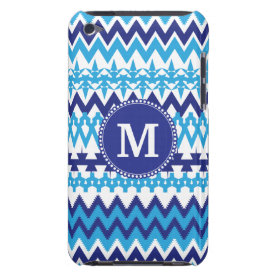 Personalized Monogram Teal Blue Tribal Chevron Barely There iPod Case