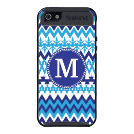 Personalized Monogram Teal Blue Tribal Chevron Case For iPhone 5