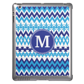 Personalized Monogram Teal Blue Tribal Chevron iPad Case