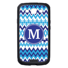 Personalized Monogram Teal Blue Tribal Chevron Samsung Galaxy S3 Cases