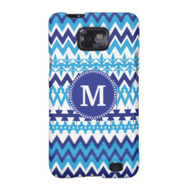Personalized Monogram Teal Blue Tribal Chevron Galaxy S2 Cases