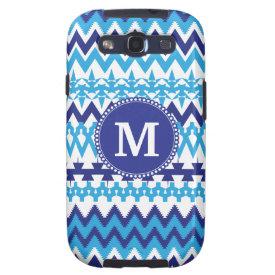 Personalized Monogram Teal Blue Tribal Chevron Samsung Galaxy SIII Cover