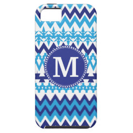 Personalized Monogram Teal Blue Tribal Chevron iPhone 5 Cover