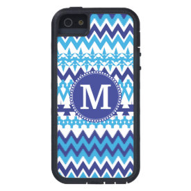 Personalized Monogram Teal Blue Tribal Chevron iPhone 5 Cover