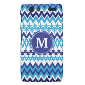 Personalized Monogram Teal Blue Tribal Chevron Droid RAZR Case