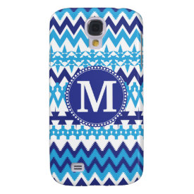 Personalized Monogram Teal Blue Tribal Chevron Galaxy S4 Cover