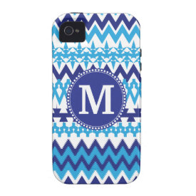 Personalized Monogram Teal Blue Tribal Chevron Case-Mate iPhone 4 Cases