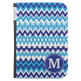 Personalized Monogram Teal Blue Tribal Chevron Kindle Cases